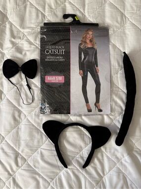 Black Catsuit – Women's Black Jumpsuit with ears, bow tie & tail , S